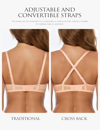 Image of Wingslove Women's Sexy Lace Bra Demi Sheer Mesh Balconette See Through Bralette Unlined Underwire Embroidered