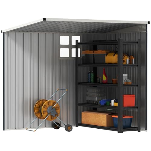Outsunny 4 x 6ft Outdoor Garden Storage Shed, Metal Shed with Window, 2 Vents and Lockable Door for Garden, Patio, Dark Grey - Image 7