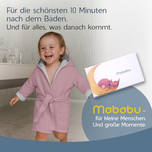Mababu Bademantel Kinder mit Kapuze 1-2 Jahre | 100% Bio-Baumwolle GOTS Zertifiziert | Bademantel Baby I Premium Musselin Kinderbademantel für Mädchen & Jungen | Maschinenwaschbar & Trocknergeeignet |