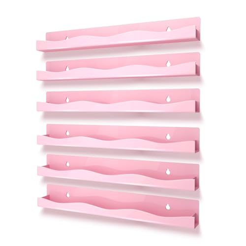 6 Pack Nail Polish Wall Mounted Shelf 15 Inch Nail Polish Floating Shelves for 66-90 Bottles Multi-Purpose Ideal Gift Great Display for Salons Retailers Pink