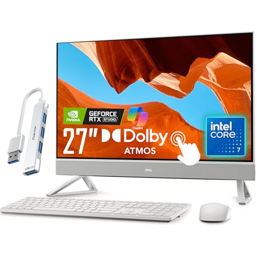 Image of Dell 27 All-in-One Desktop Computer, 27 inch FHD Touchscreen, Inte Core 7 150U(>i7-14700, 5.40 GHz), GeForce MX570A Graphics, 5MP IR Webcam, Keyboard & Mouse, Windows 11 Home, White(16GB RAM | 1TB SSD)