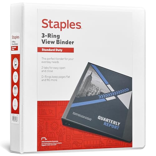 Staples 1.5-Inch D-Ring View Binder, White, 350 Sheets