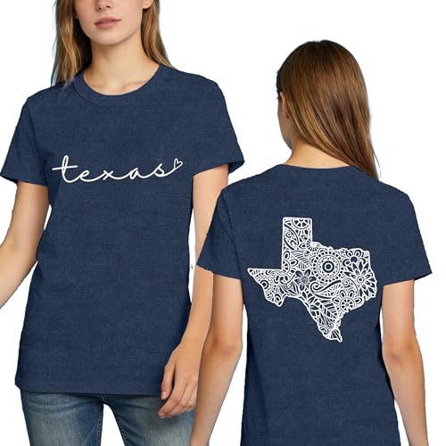 Oxryal Texas Shirts for Women Texans T-Shirt Texas Gifts Casual Double Printed Tee Tops Blue
