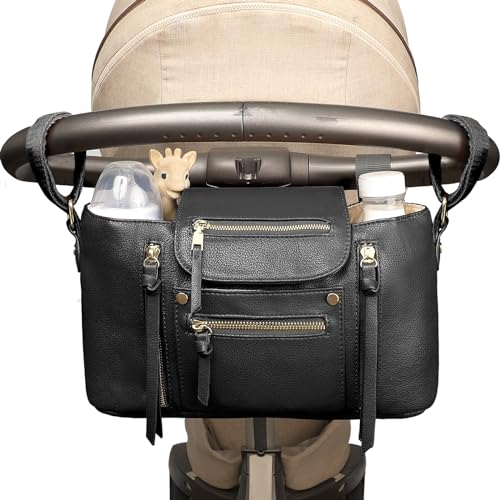 Image of miss fong Stroller Organizer with Insulated Cup Holder Stroller Accessory Bag, Stroller Caddy Stroller Diaper Bag Stroller Storage with Adjustable Strap to Fit All Strollers (Black)