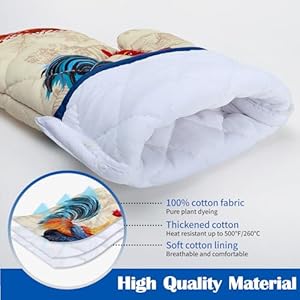 Rooster Oven Mitts and Pot Holders Sets 100% Cotton Heat Resistant, Extra Long Oven Gloves Potholder for Kitchen Cooking Baking Housewarming Rooster Oven Mitts and Pot Holders Sets 100 Cotton Heat Resistant Extra Long Oven Gloves Potholder for Kitchen Cooking Baking Housewarming