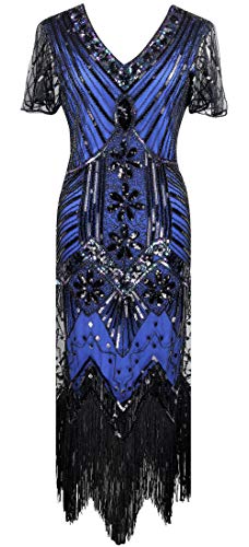 Image of Women 1920s Gatsby Vintage Sequin Flapper Fringe Party Plus Dress with 20s Accessories Set