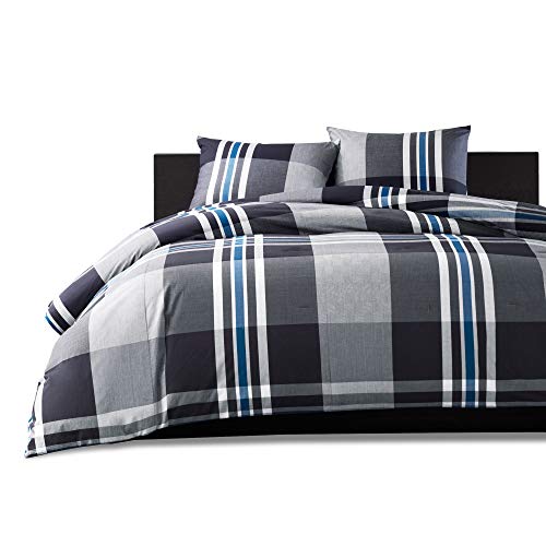 Ink+Ivy Nathan Cozy Cotton Comforter Set-Casual Cabin Lodge Design All Season Down Alternative Bedding With Matching Shams, Queen(92"X92"), Plaid Grey, 3 Piece #TOP7