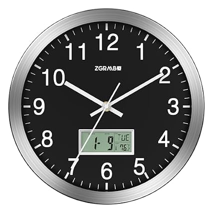 12 Atomic Analog Wall Clock with Digital Date, Week & Indoor Temp Battery Operated Atomic Wall item