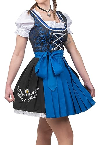 Edelweiss Creek 3 Piece Short Knee Length German Oktoberfest Dirndl Dress Black & Blue (8)