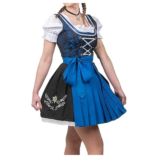 Edelweiss Creek 3 Piece Short Knee Length German Oktoberfest Dirndl Dress Black & Blue (8)