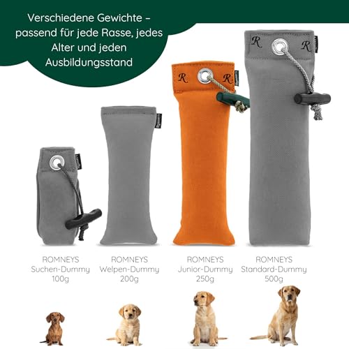 Romneys Junior Dummy für alle Hunderassen ca. 250 g - Für das Hunde- und Apportiertraining, schwimmfähig (orange)