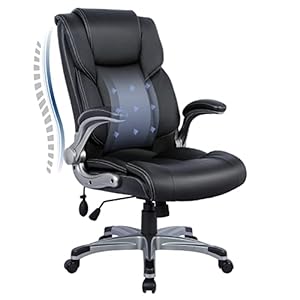 High Back Executive Office Chair- Ergonomic Home Computer Desk Leather Chair with Padded Flip-up Arms, Adjustable Tilt Lock, Swivel Rolling Chair for Adult Working Study-Black