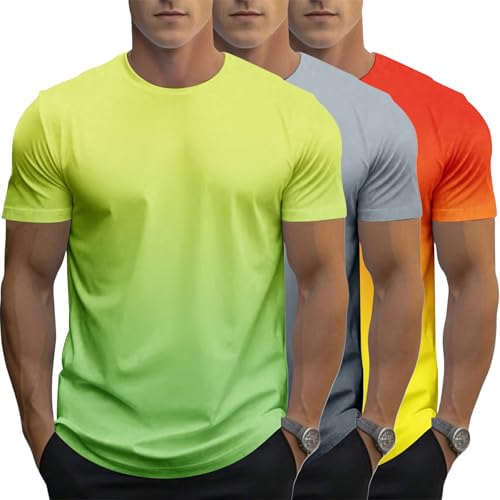 Image of 3 Pack Men's Gradient Color T-Shirt, Short Sleeve Crewneck, Summer Short Sleeved Round Neck Gradient T-Shirt (UK, Alpha, 3XL, Regular, Regular, #4)