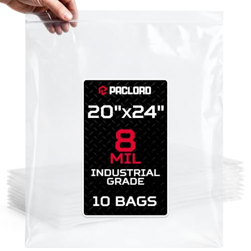 20" x 24" Heavy-Duty Extra Large Zip Plastic Bags, 10 Count