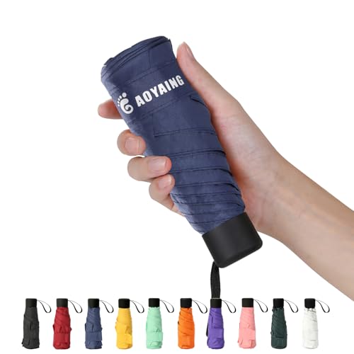 Small Mini Umbrella with Case by GAOYAINIG Light Compact Design Perfect for Travel Lightweight Portable Parasol Outdoor Sun&Rain Umbrellas 34 Inches Navy Blue