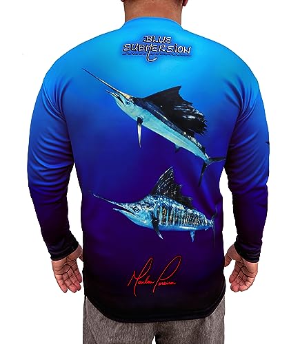 Blue Submersion Long Sleeve UV Sun Protection UPF 40+ Lightweight Quick Dry Fishing Shirt Outdoors Swimming Made in USA (Mighty Sails Medium)