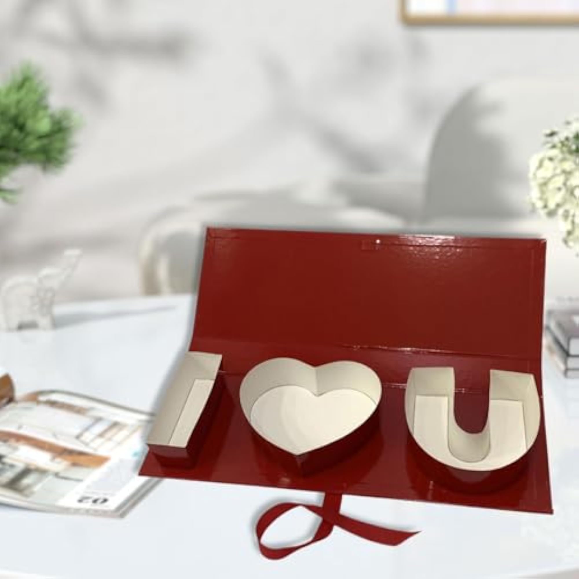 Premium Cardboard Flower Gift Box for Anniversaries, Red
