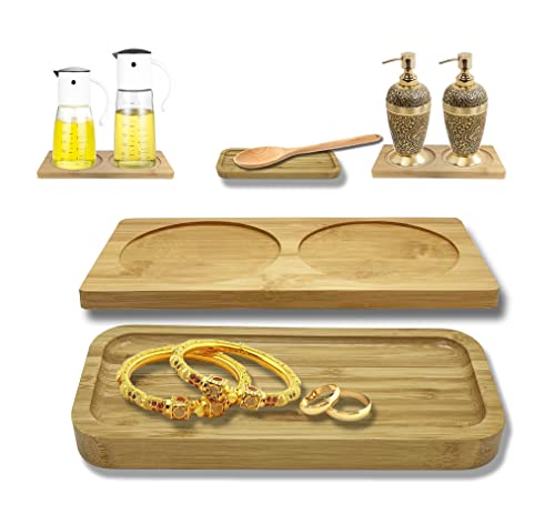 IBNBAQAR - Wooden Tray 7.7" | Oil Dispenser and Vanity Tray (2 Pack) | Wooden Serving Tray | Bamboo Coffee Cups Tray | Mini Bamboo Tray | Wooden Tray for Cooking Oil Bottles | Wood Tray | Soap Dispenser Tray