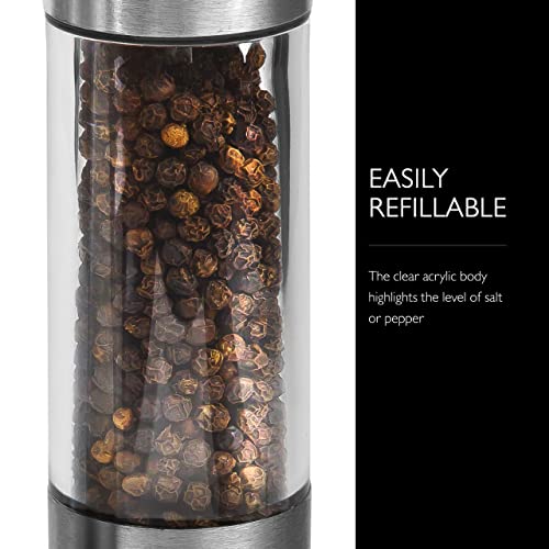 Cole & Mason Everyday Salt & Pepper Mill Gift Set - Filled Salt & Pepper Grinders - Refillable & Adjustable Mill Set - Acrylic & Stainless Steel Salt & Pepper Grinders - Hand Wash - Stainless Steel #TOP4