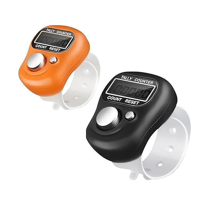 Digital Finger Tally Counter for Naam Jap, 5-Digit LCD Display, Silicone Strap, Count and Reset Button, 2 Pack (Multicolour)