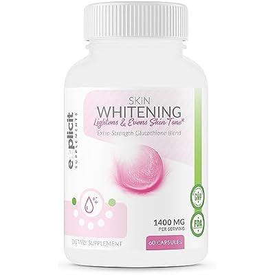 Skin Whitening Supplement, Glutathione 1000mg, Clears and Evens Skin Tones, Helps Clear Up Dark Spots and Acne Scars - 60 Capsules