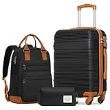 LONG VACATION 3 Piece Carry On Luggage Set with Backpack, 20 Inch Carry Suitcase with Spinner Wheels, ABS+PC Hardshell Suitcase set with TSA Lock & YKK Zipper