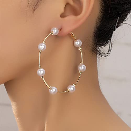Pearl Earrings Dangle Large Hoops Circle Pearl Hoop Earrings For Women Trendy Hypoallergenic Pearl Drop Earrings Elegant Wedding Party Jewelry Gift For Teen Girls #TOP5