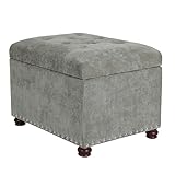 Joveco Storage Ottoman Foot Rest Stool, 24' Velvet Footstool Bench for Living Room Bedroom, Light Grey