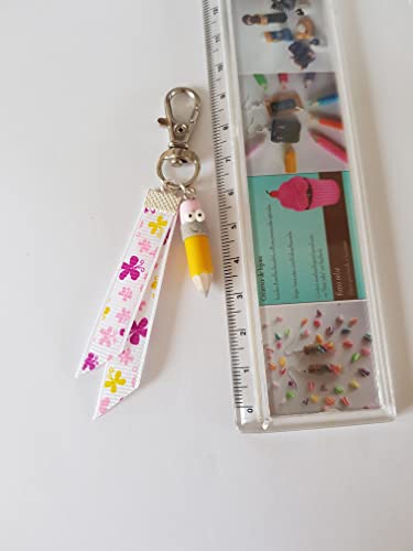 fimo relie bijou de sac crayon de couleur rigolo avec des yeux cadeau merci atsem rose – vue 3