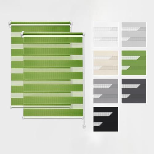 Estika Doppelrollo Klemmfix ohne Bohren, 2 Stück im Set - Breit: 110 cm - Höhe: 220 - Farbe: Grün - Jalousien Fenster innen ohne Bohren, Duorollo, Fensterrollo innen