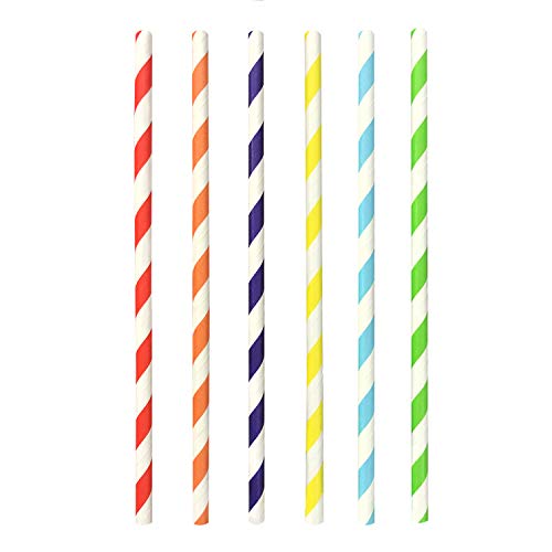 Party Essentials Eco Essentials Biodegradable 6 Colors Rainbow Striped Paper Drinking Straws, for Juices, Cocktail, Coffee, Soda, Shakes, Smoothies, Party Supplies Decorations, 7.75 (Case of 1,000)