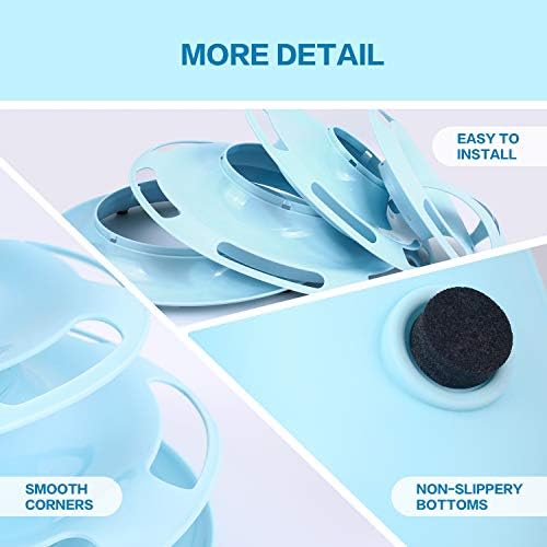 pecute Cat Roller Toy 4 Layers - More Fun with Upgraded Catnip Ball Flashing Ball and Feather Wand Cat Toy Interactive for Cats- Detachable Sturdy Anti-Skid (Blue)