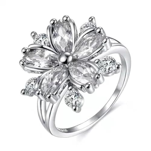 Anneaux ring qui ne ternissent pas : bague fleur zircon confort taille 6-10