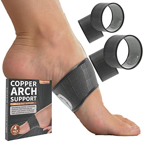 Copper Compression Arch Support,Plantar Fasciitis Sleeves,Arch Brace With Gel Pads For Foot Care,High Arch,Flat Feet,Heel Spurs,Feet Pain Relief,Flat & Fallen Arches.(4Pcs, S Size) #TOP30