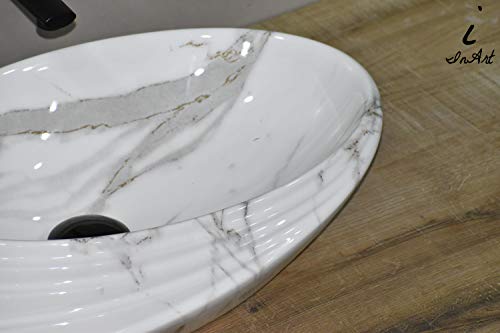 Image of InArt Designer table top wash basin for bathroom /bathroom sink /cabinet wash basin /ceramic basin /counter top basin /vanity washbasin in White Satvario 20 x 15 x 6 Inch
