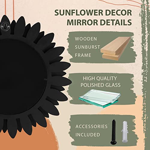 Abswhlm Wall Mirror 12" Wood Farmhouse Sunburst Hanging Mirror Wall Decor For Bedroom Living Room Entryway (Vintage Black) #TOP2