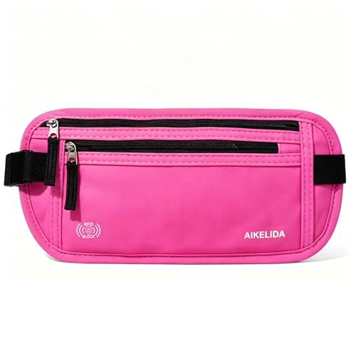 Image of Money Belt - Slim Passport Holder RFID Blocking Travel Wallet Undercover Fanny Packs for Women - Rose