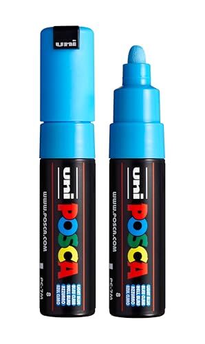 posca uni PC-7M Water-Based Paint Markers, Broad Tip (4.5-5.5mm), Light Blue, 2 Count