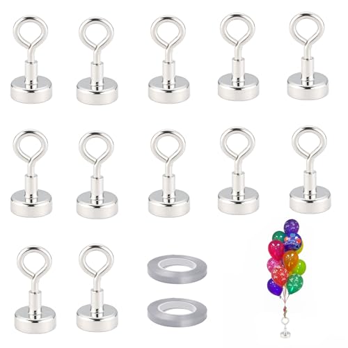 12 Pcs Magnetic Weights for Balloons, Reusable Balloon Weight Set With 2PCS Ribbon, Balloons Stand, Helium Balloon Weights for Birthday, Wedding, Party Decorations