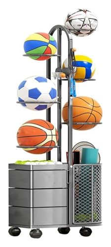 Sprzęt sportowy nizer ze zdejmowanym koszem Łatwe przechowywanie i transport piłek Idealny stojak na sprzęt sportowy do domowego garażu lub siłowni