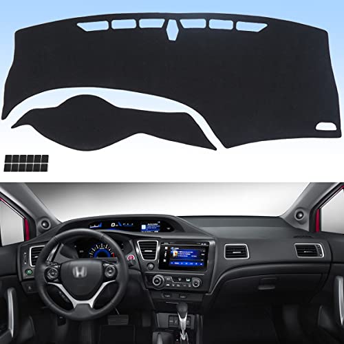 AUQDD Dashboard Cover Mat Fit for 2012 2013 2014 2015 Ho-nda Civic, Black Flannel Dash Mat, Anti-Glare, Anti-Reflection, No Peculiar Smell - Fits Vehicle Without HUD Models