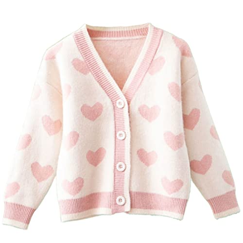 FindThy Girls Heart Print Cute Cardigan Long Sleeve V Neck Brushed Sweater Kawaii Cardigan Coat