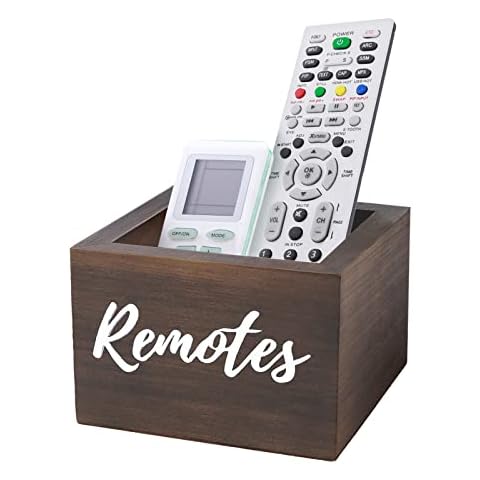 XBelmber Remote Control Holder Caddy, Wooden TV Remote Holder, Remote Organizer for Table, Vintage Farmhouse Desk Caddy, Media Storage Box - Brown Cover