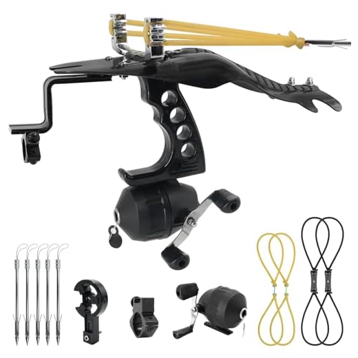 Hunting Fishing Slingshots Kits Archery Arrows Slingshot Powerful Catapult Sling Shot Wrist High Velocity Sling Bow with Arrows Brush Fishing Reel Flashlight Bracket 4 Bands, 5 Fishing Broadheads