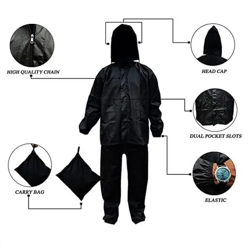 Image of RainCoat for Men Waterproof Raincoat with Pants Polyester RainCoat For Men Bike RainSuit RainJacket Suit Mobile Pocket with Storage Bag