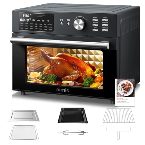 OIMIS Heteluchtfriteuse 30L, 21 Programma's, XXL Oven met Luchtfriteuse, Multifunctionele Heteluchtoven, Dubbele cook, Roosteren, Drogen, 6 Accessoires met Recepten, 30℃-230℃, 1800W, NEE Draaikorf