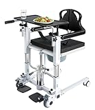 Patient Lift Transfer Chair, 6 in 1 Patient Lift Chair with 180°Split Seat for Home, Height Adjustable Portable Lift Nursing Chair with 4 Casters, Commode & Seat Cushion for Seniors Elderly, 350LBS