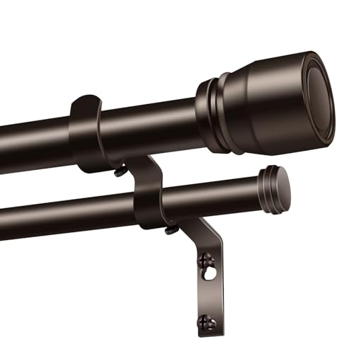 Heavy Duty Double Curtain Rod 72-144 Inch Length, 1 Inch Adjustable Brass Double Curtain Rod with Brackets, Long Double Curtain Rod for Windows Sliding Door (Bronze, 32-150", 1 PCS)