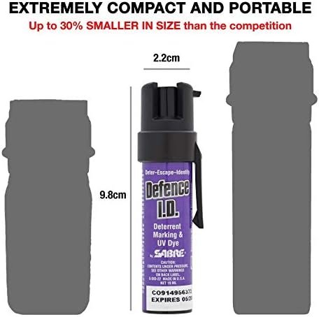Sabre SABRE-SDID-22 UK Legal Criminal Identifier Self-Defence Spray, UV and Purple Marking dye with Clip Attachment, 19ml