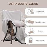 SE SOFTEXLY Przytulny koc bawełniany, 100%, 4-warstwowy, miękki koc XL, narzuta dzienna, lekki, wygodny koc bawełniany, muślinowy, na całą porę roku, jako narzuta na sofę, biały, 150 x 200 cm